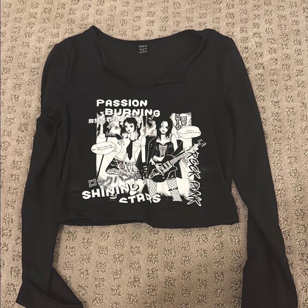 Black Graphic Long Sleeve Top